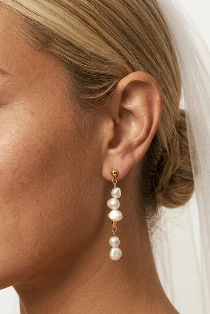 Bridal Long Drop Pearl Stud Earrings 556