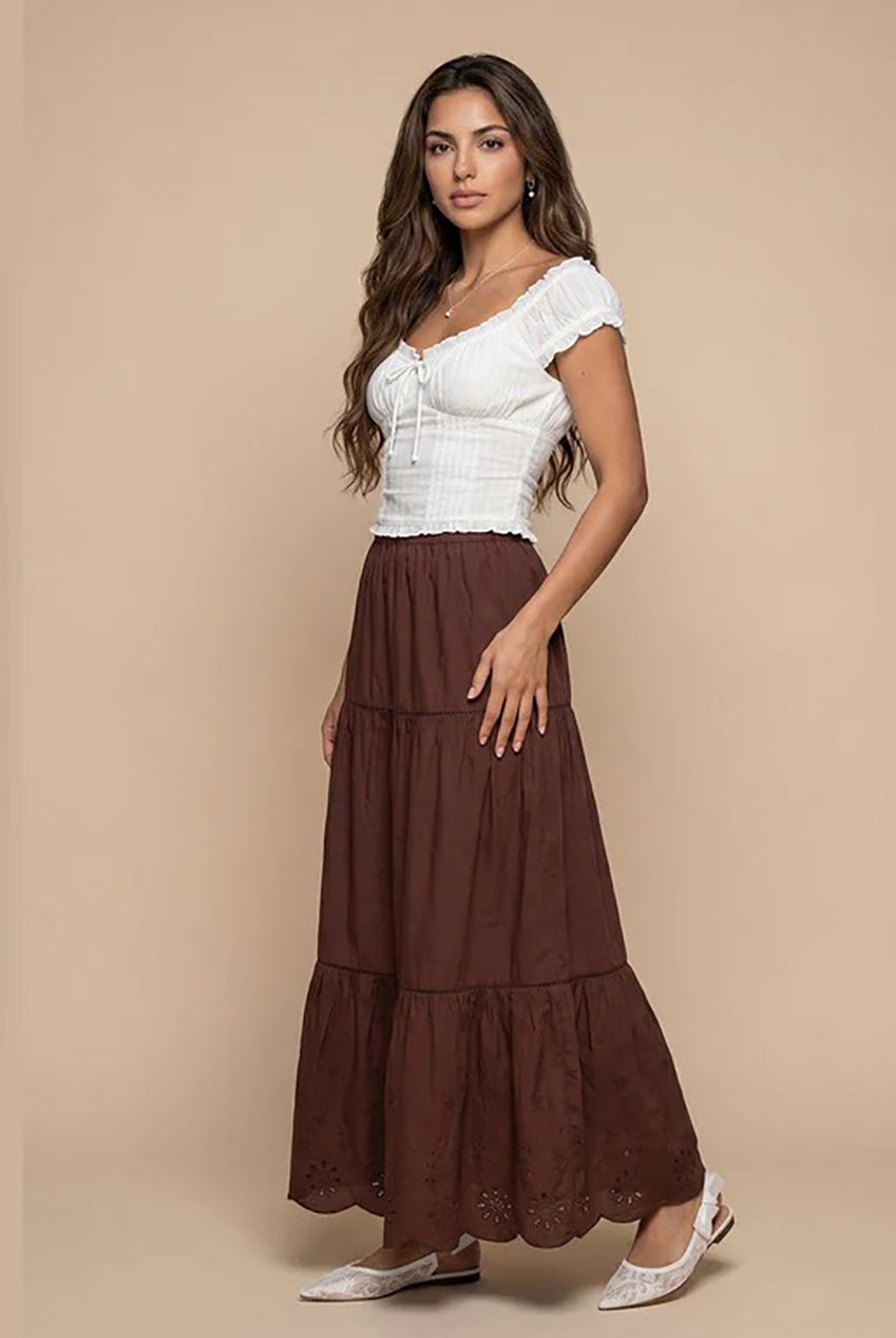 Chocolate Broderie Trim Maxi Skirt 40SKT38731-c24