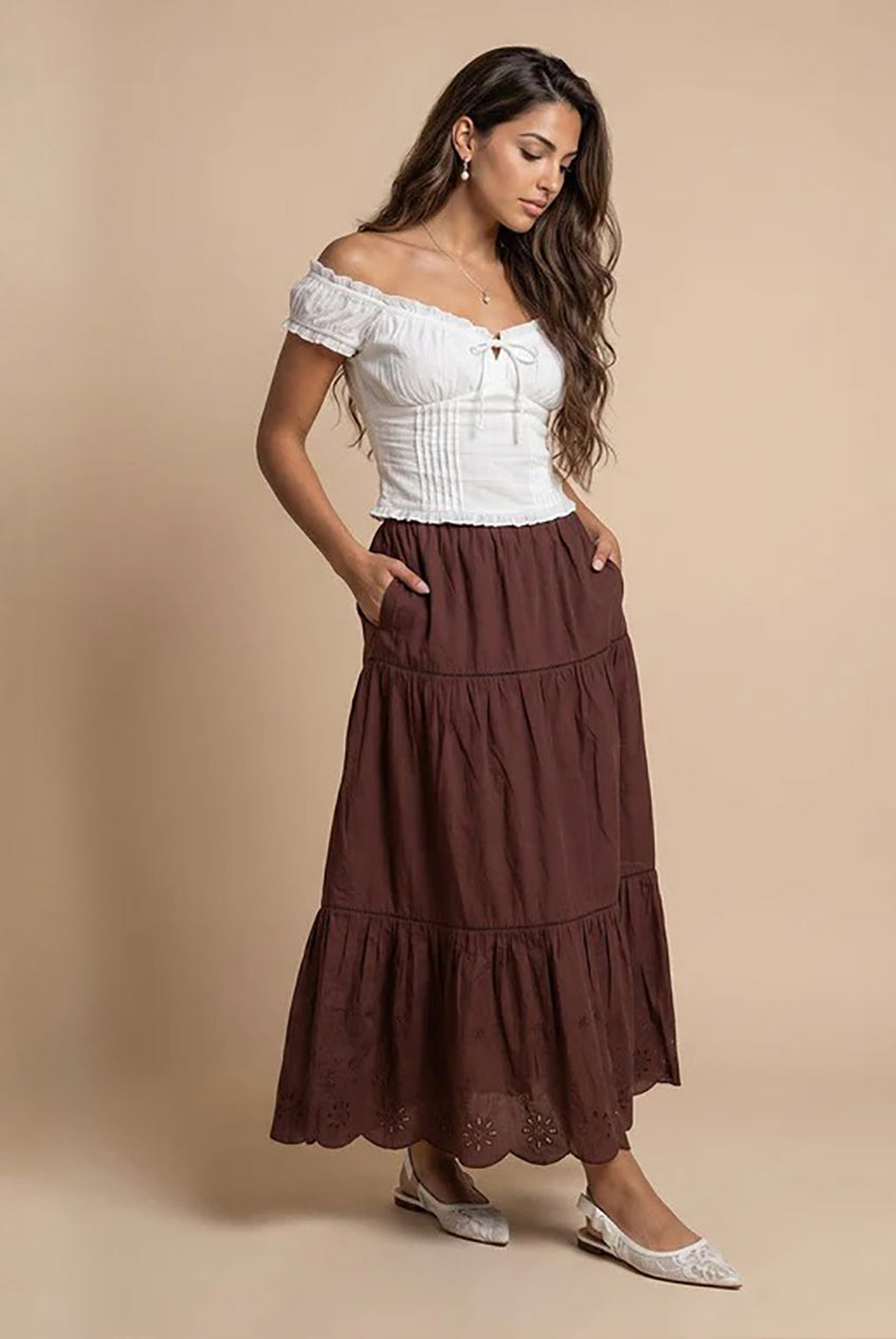 Chocolate Broderie Trim Maxi Skirt 40SKT38731-c24