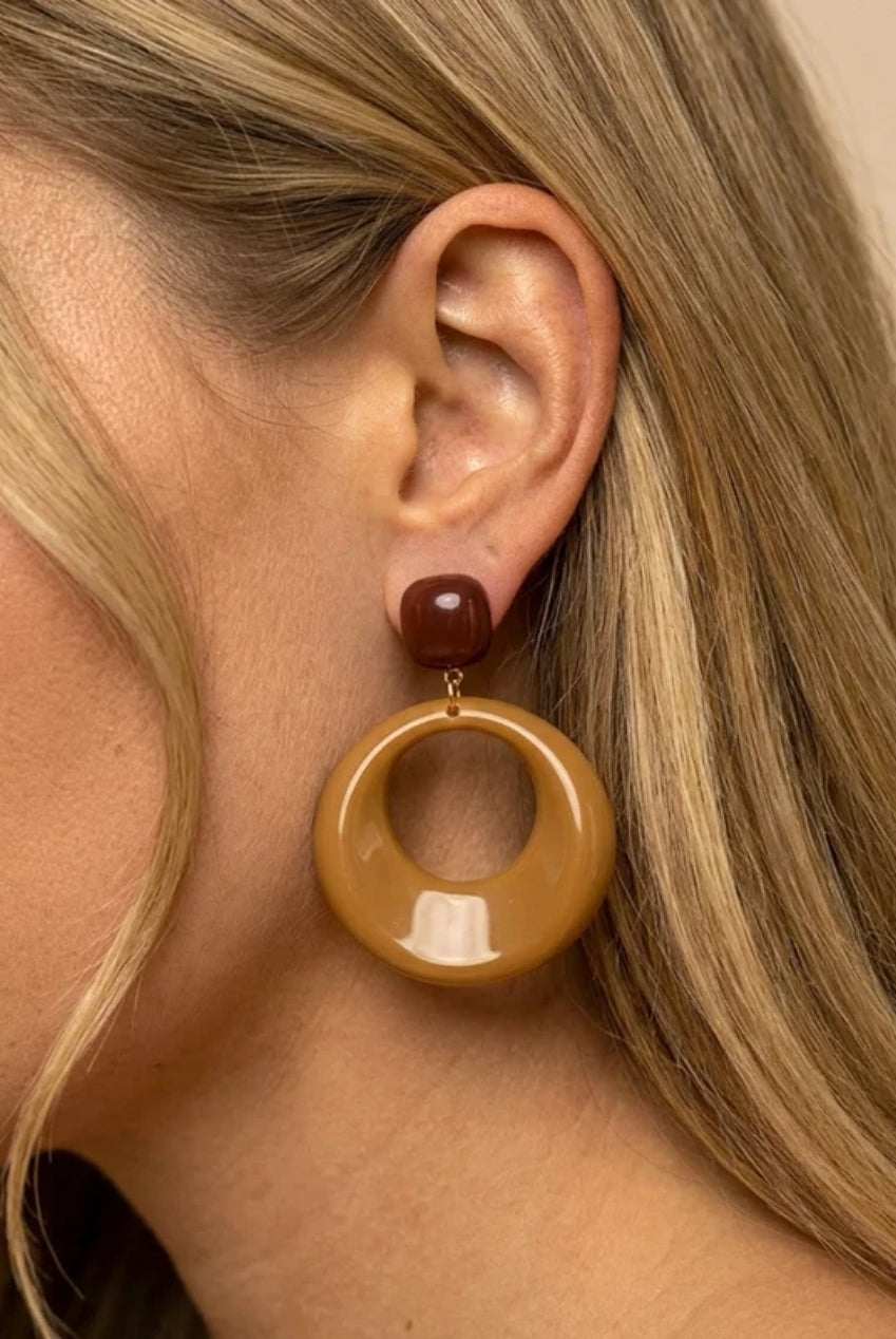 Brown Double Hoop Drop Earrings 674