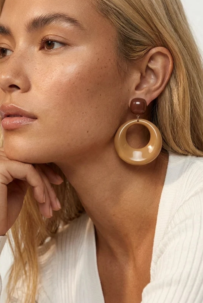 Brown Double Hoop Drop Earrings 674