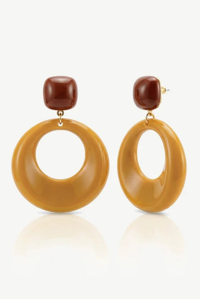 Brown - Brown Double Hoop Drop Earrings by MUCHV