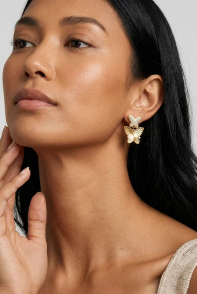 Gold - Butterfly Drop Stud Earrings by MUCHV