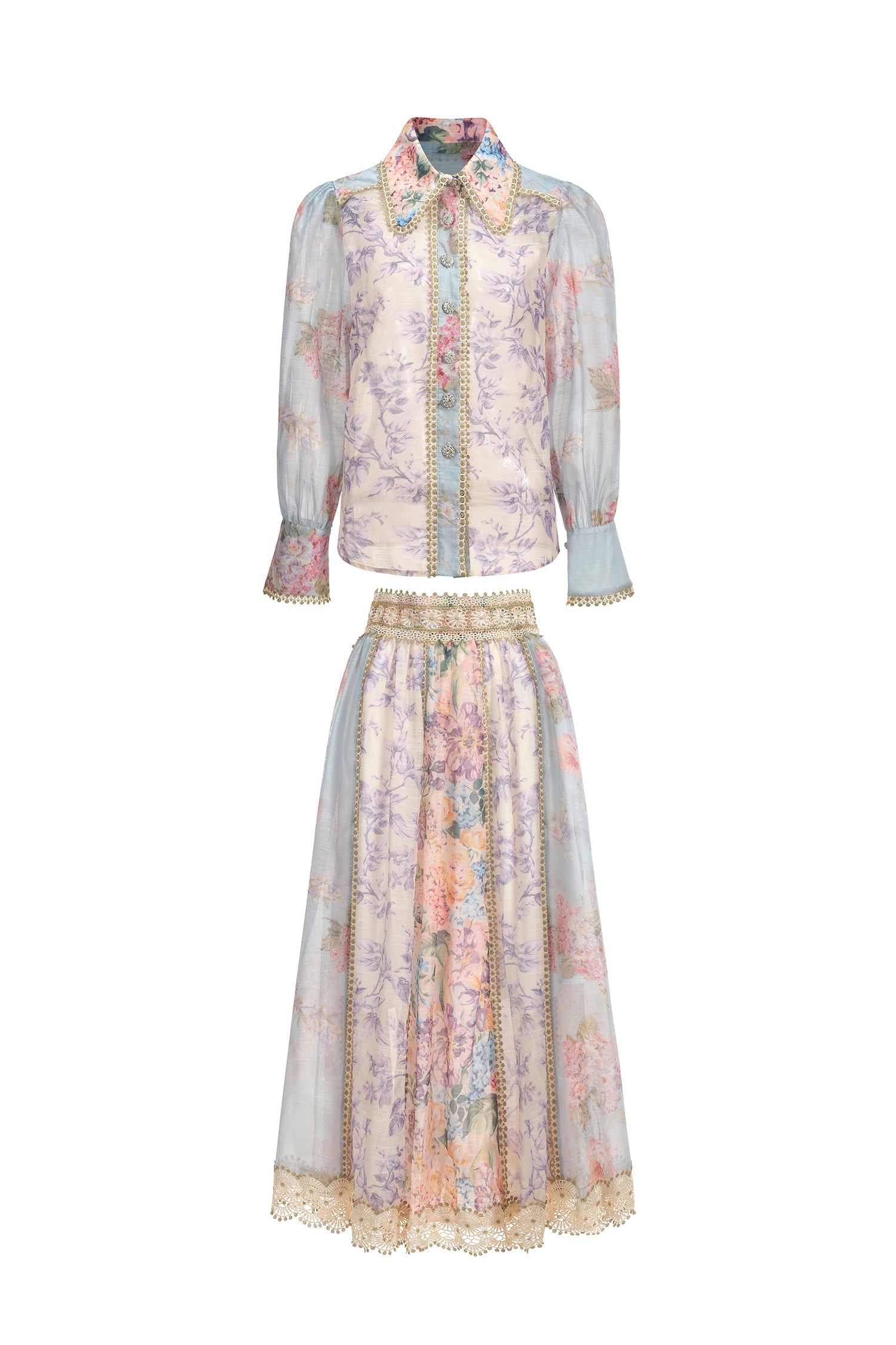 Ruby Long Sleeve Floral Printed Lace Top And Skirt Two-Piece Set C250300202