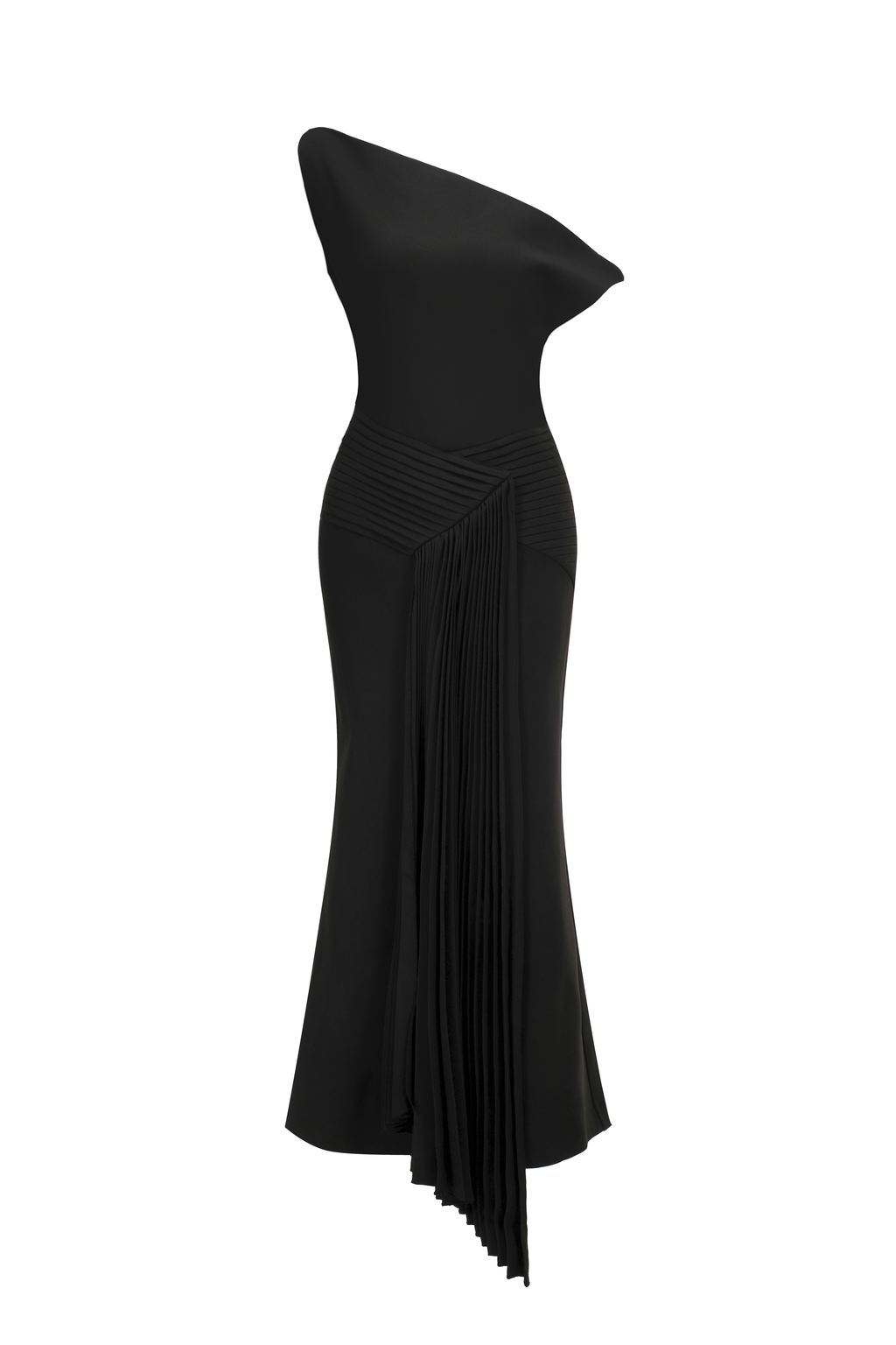 Juny Oblique Shoulder Sleeveless Folds Midi Dress C250300341