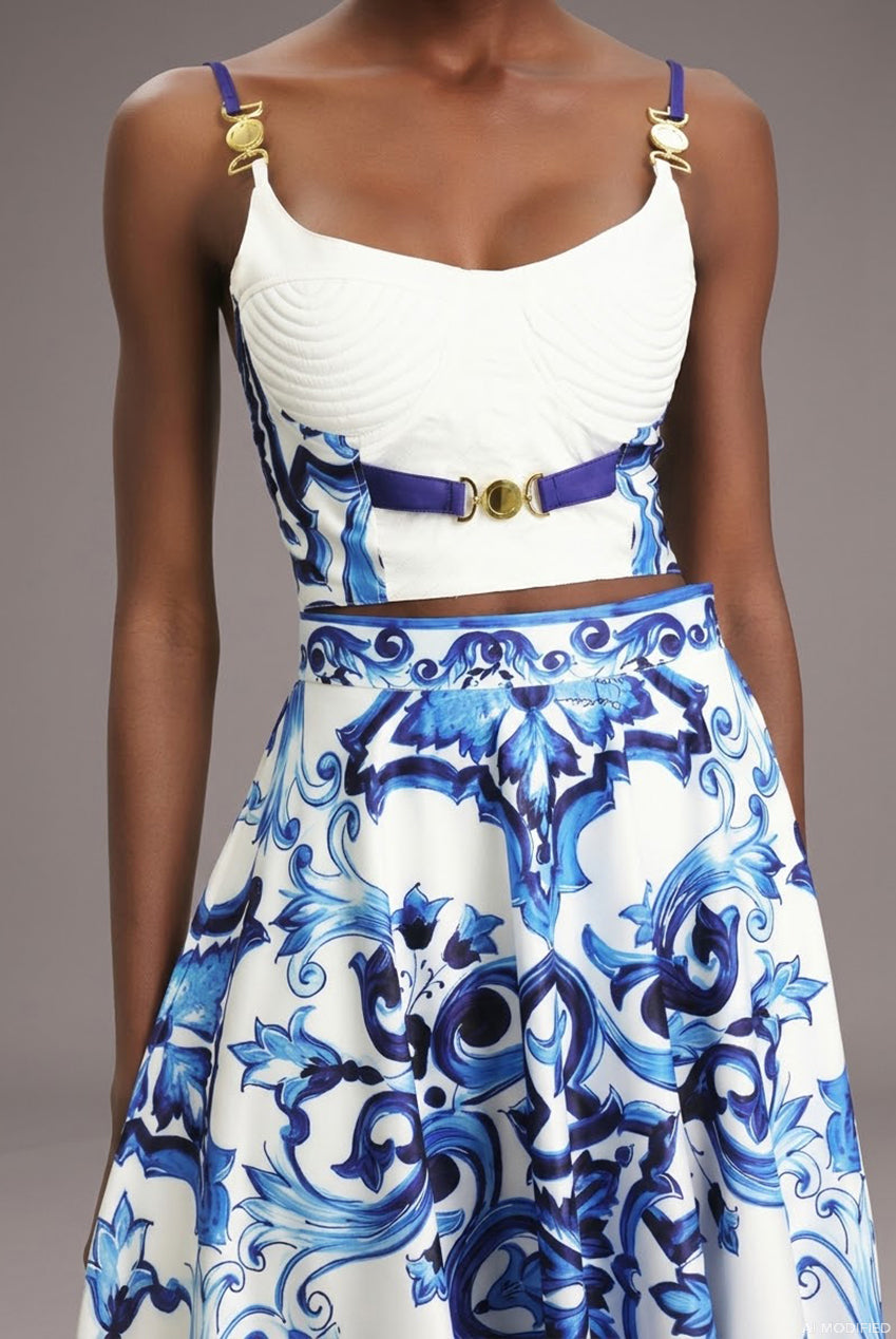 Kaona Halter Floral Printed Top And Skirt Two-Piece Set C250400031