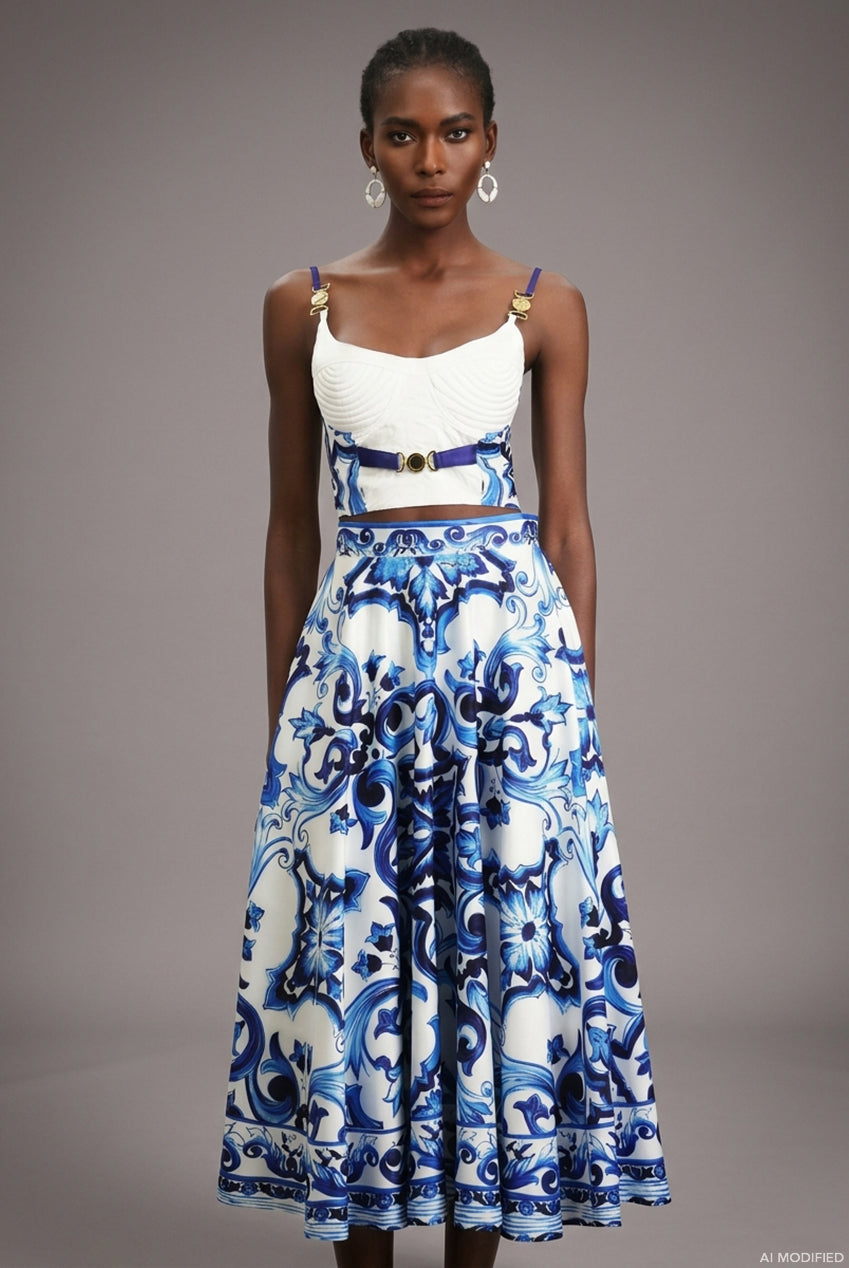 Kaona Halter Floral Printed Top And Skirt Two-Piece Set C250400031