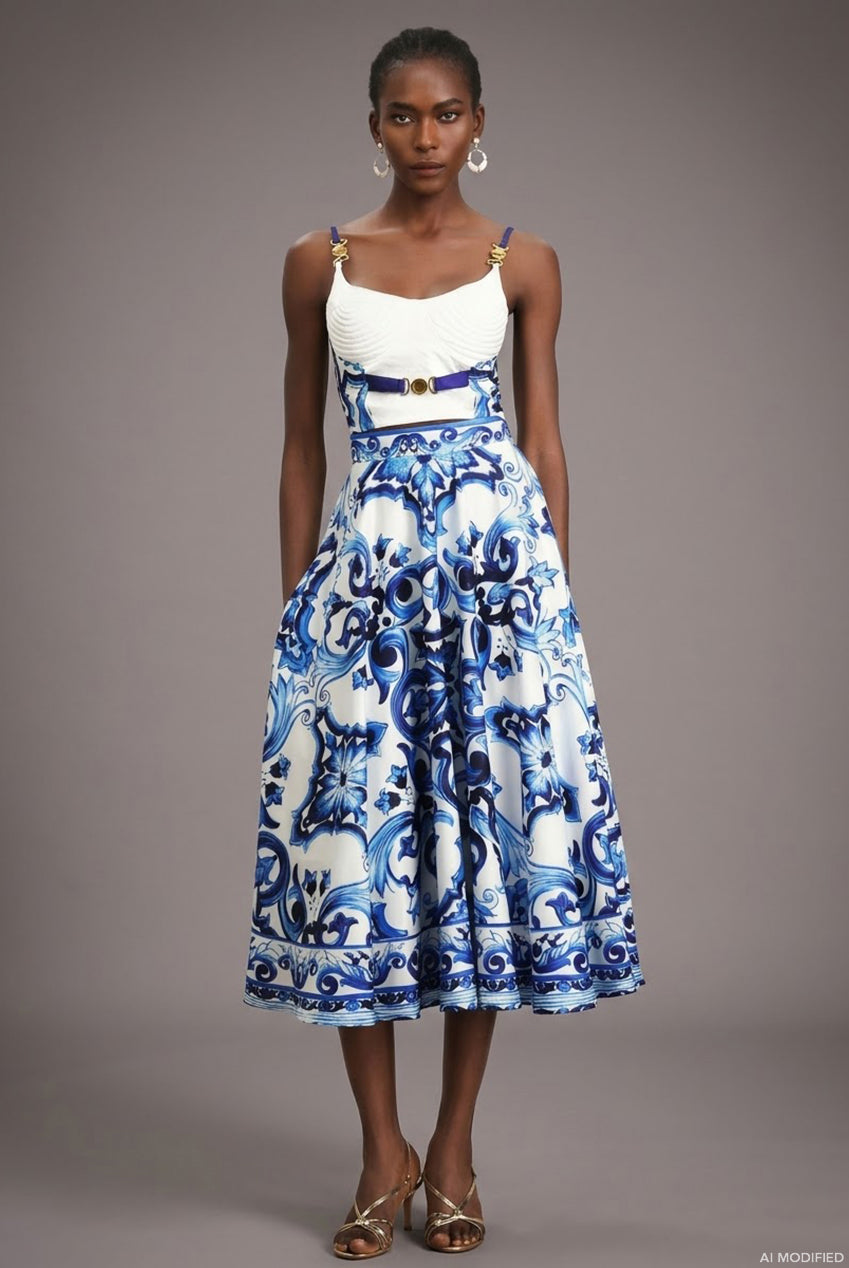 Kaona Halter Floral Printed Top And Skirt Two-Piece Set C250400031
