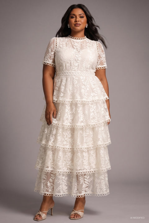 Yedda Resort Flowy Round Neck Short Sleeve Floral Embroidered Woven Maxi Dress by Bella Barnett