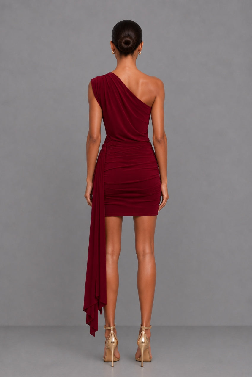 Callie Berry One Shoulder Midi Dress With Tie Scarf And Gold Buckle CALLIE-BERRY-MIDI