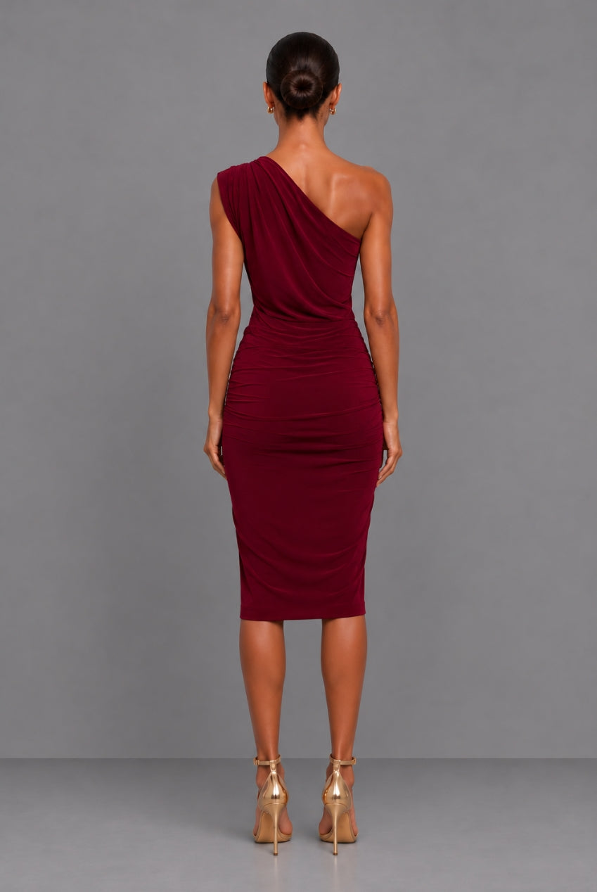 Callie Berry One Shoulder Midi Dress With Tie Scarf And Gold Buckle CALLIE-BERRY-MIDI