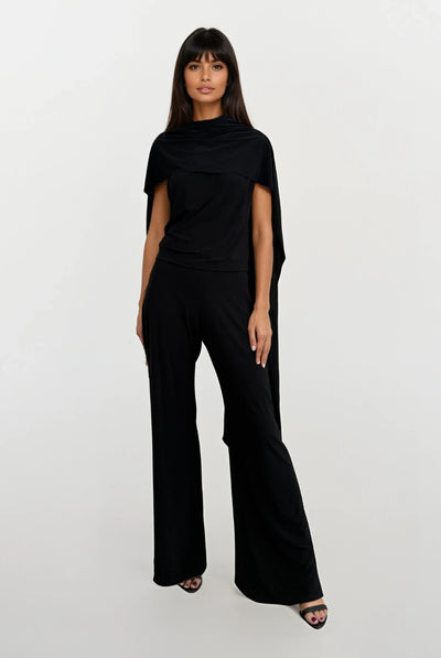 Black - Callie Black One Shoulder Jumpsuit With Tie Scarf And Gold Buckle by Honor Gold