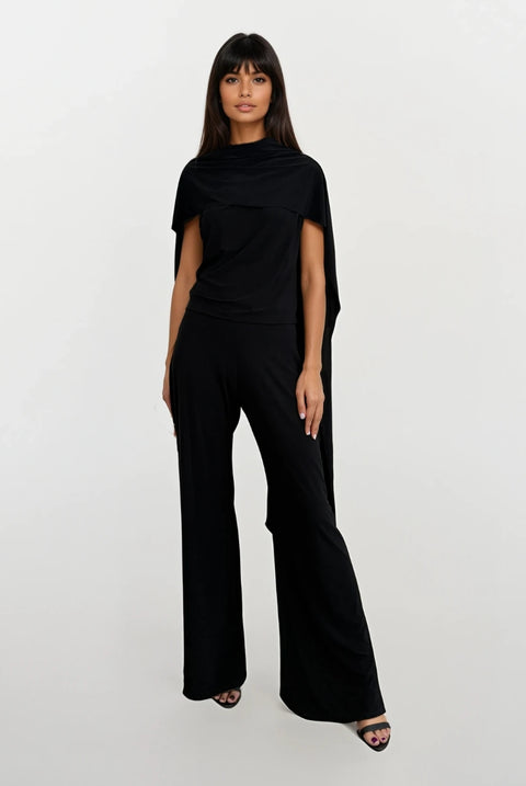 Callie Black One Shoulder Jumpsuit With Tie Scarf And Gold Buckle by Honor Gold