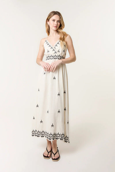Ivory - Embroidered Sleeveless Maxi Dress by Blue Vanilla