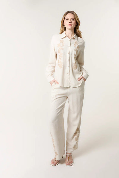 Ivory - Linen Flower Embroidery Blouse by Blue Vanilla