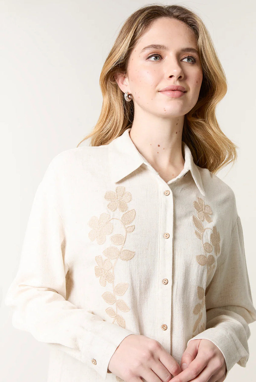 Linen Flower Embroidery Blouse CC2494BV241A