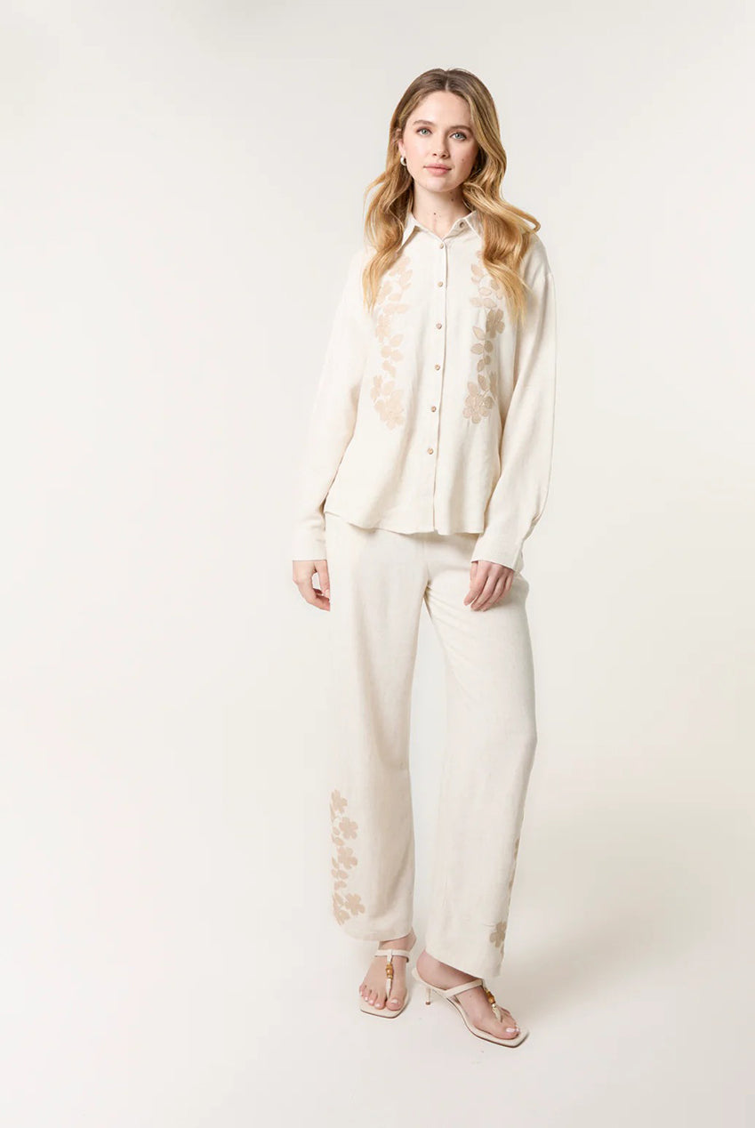 Linen Flower Embroidery Trousers CC2495BV241A