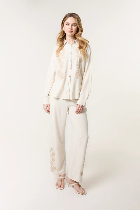 Linen Flower Embroidery Trousers by Blue Vanilla