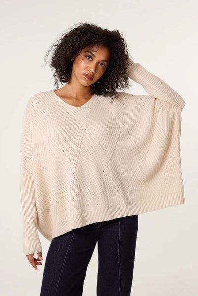 Beige - Slouchy V Neck Jumper by Blue Vanilla