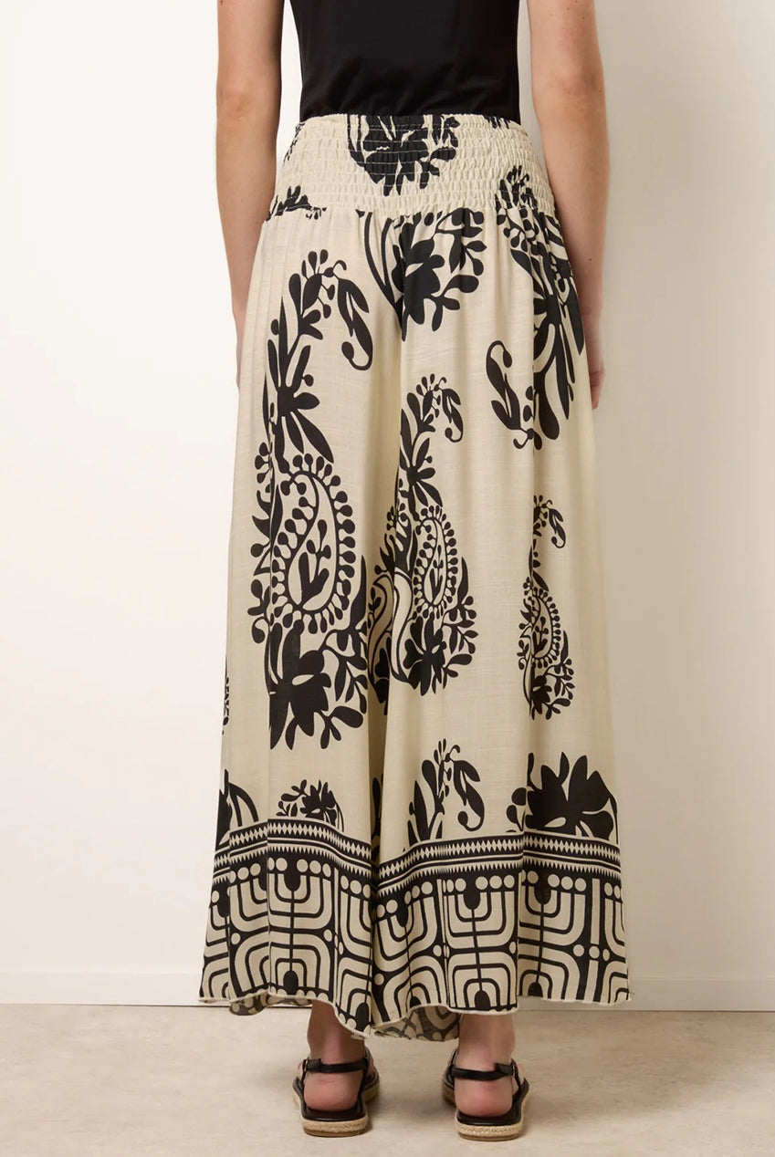 Extra Wide Leg Trousers With Paisley Floral Block Print CC2667BV347