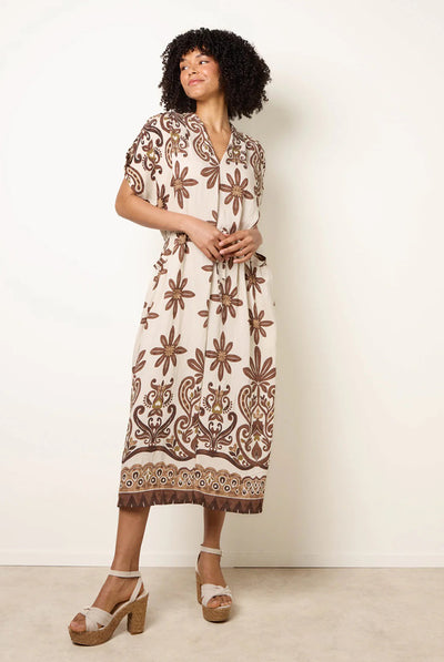 Chocolate - Dress With Bold Floral Print by Blue Vanilla