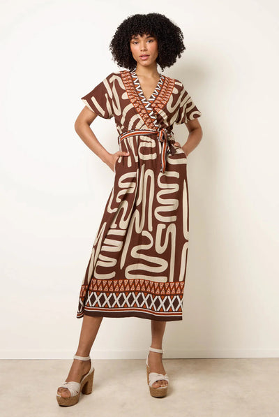 Coffee - Dress With Abstract Print by Blue Vanilla