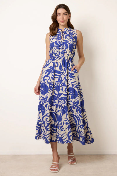 Royal Blue - Topical Leaf Print Maxi Dress by Blue Vanilla