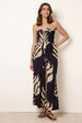 Printed Bandeau Tie Neck Shirred Jumpsuit by Blue Vanilla