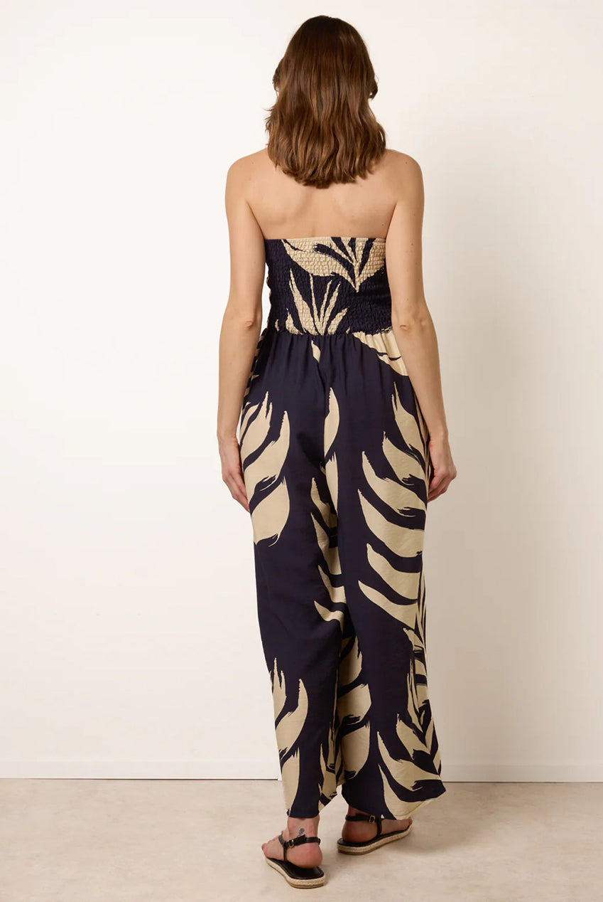 Printed Bandeau Tie Neck Shirred Jumpsuit CC2705BV008