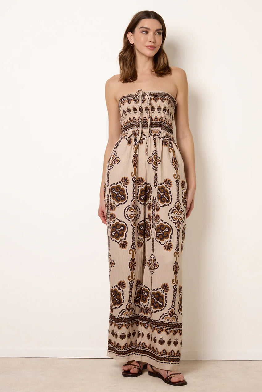 Tribal Print Bardot Tie Neck Jumpsuit CC2711BV025