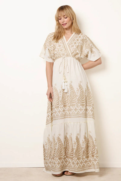 White - Metallic Embroidered Maxi Dress by Blue Vanilla