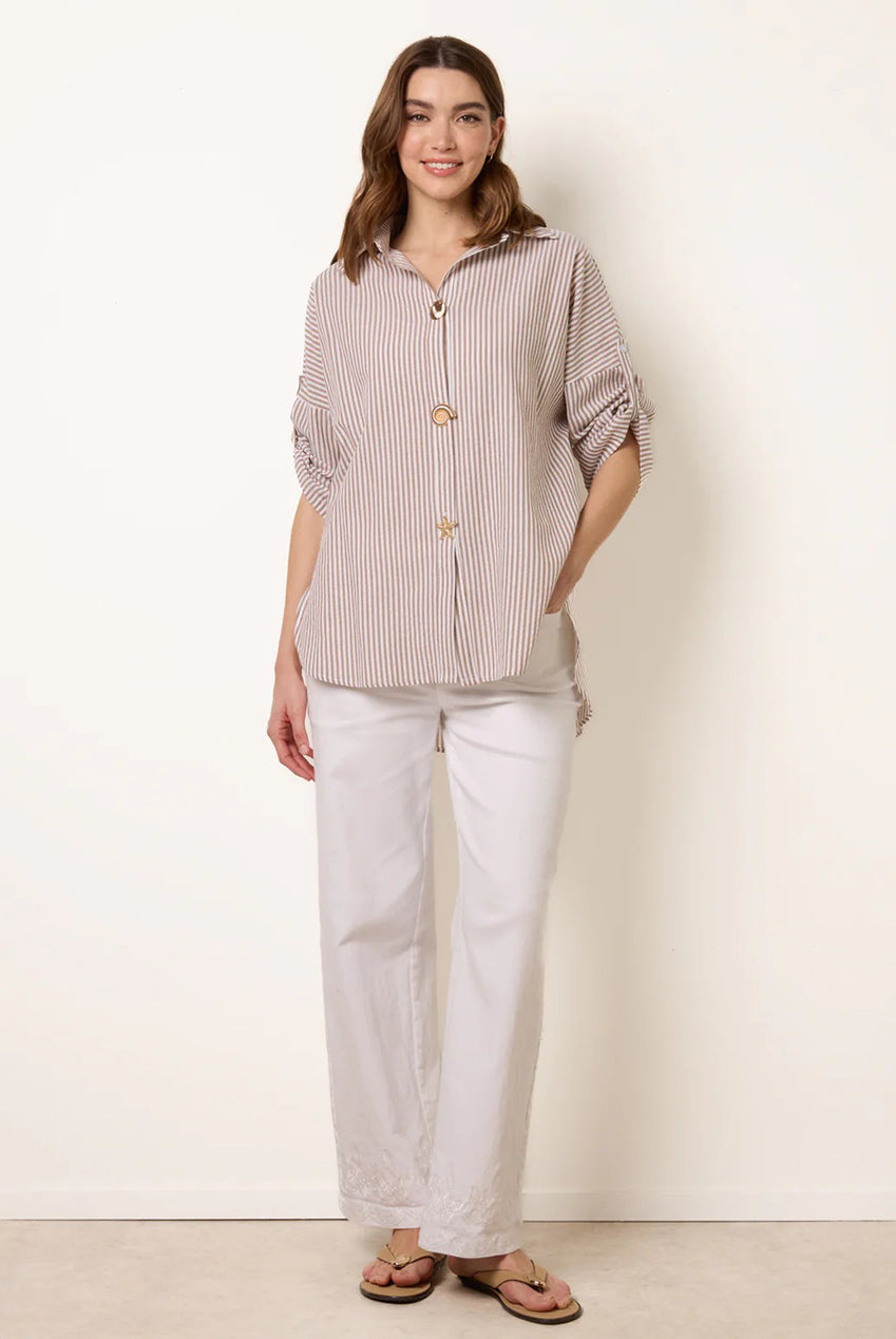 Gold Shell Button Front Stripe Shirt CC2735BV052