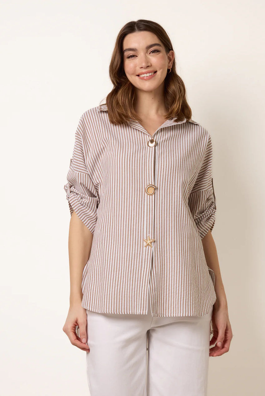 Gold Shell Button Front Stripe Shirt CC2735BV052