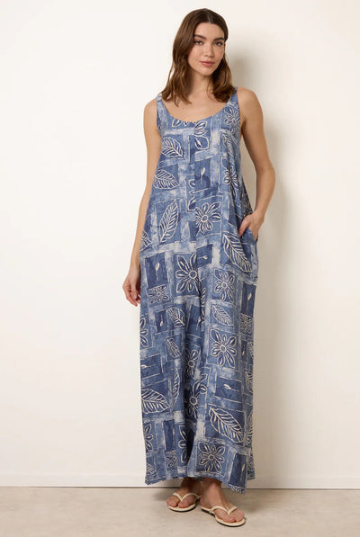 Blue - Floral Printed Oversized Jumpsuit by Blue Vanilla