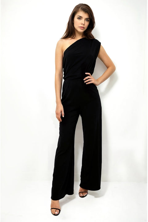 Chloe Black One Shouldered Jumpsuit by Honor Gold