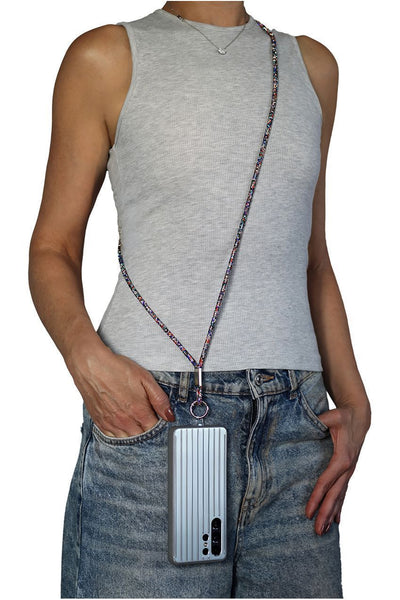 Blue - Embellished Phone Strap - Blue Mix by Goddiva Accessories