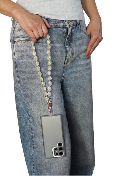 White - Pearl Barok Phone Strap - White by Goddiva Accessories