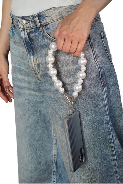 White - Pearl Phone Strap - White by Goddiva Accessories