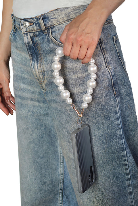 Pearl Phone Strap - White by Goddiva Accessories