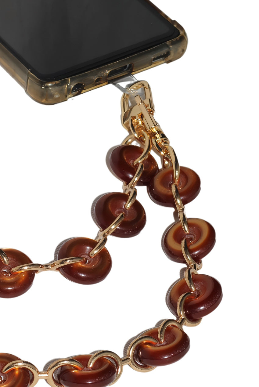 Acrylic Metal Chain Phone Strap - Brown CHP-005