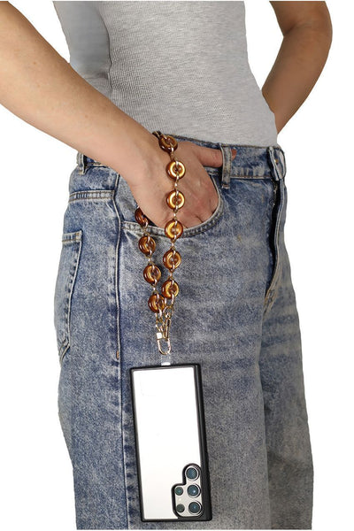 Brown - Acrylic Metal Chain Phone Strap - Brown by Goddiva Accessories