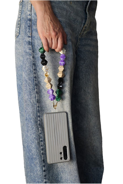 Multi Green - Acrylic Rhombohedral Crystal Phone Strap - Multicolour Green by Goddiva Accessories