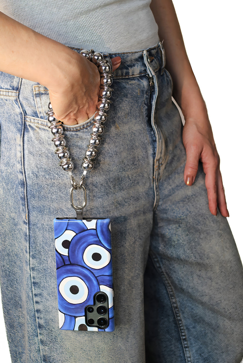 Metal Beaded Phone Strap - Silver CHP-009