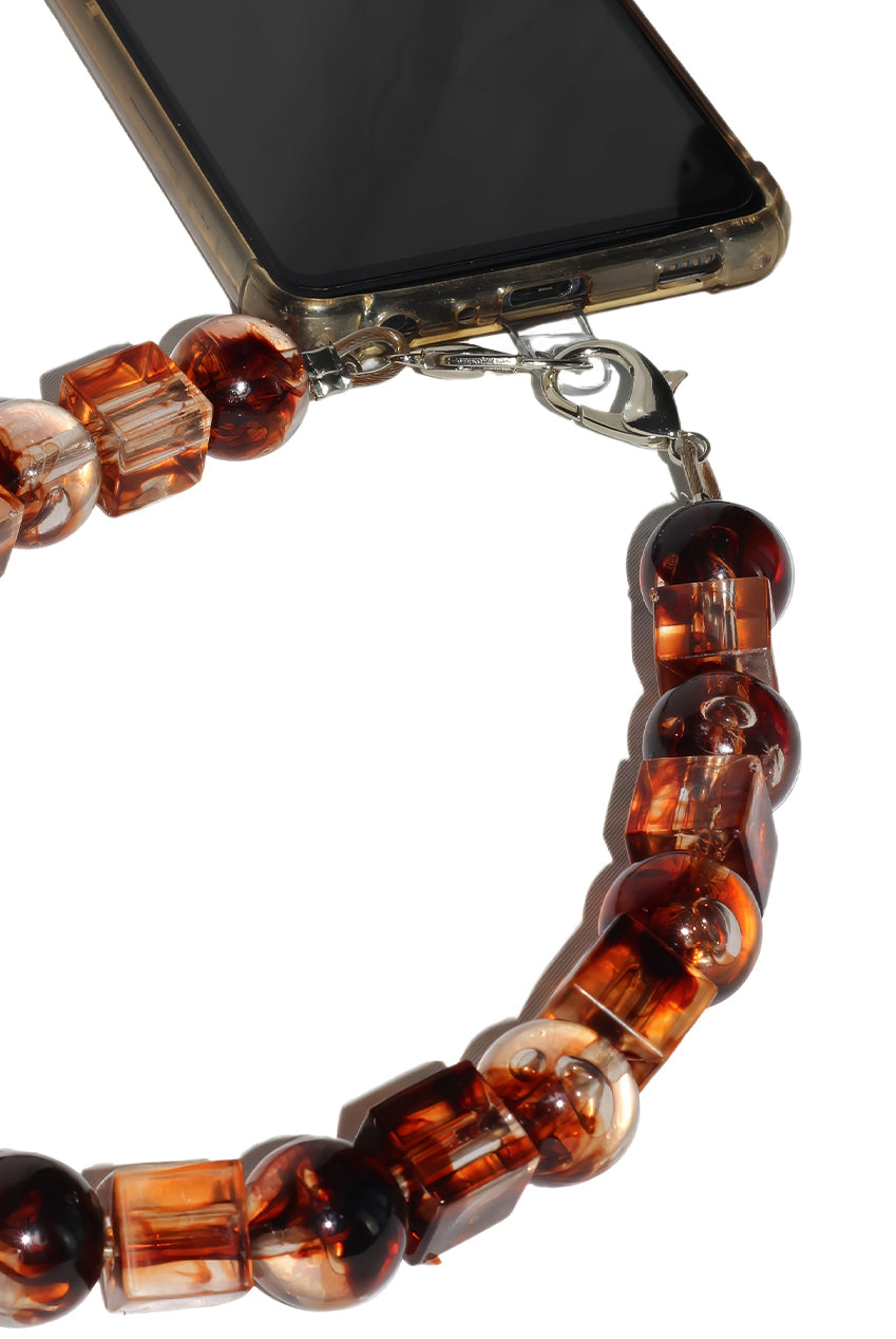 Square & Ball Style Acrylic Phone Strap - Brown & Yellow CHP-010-1