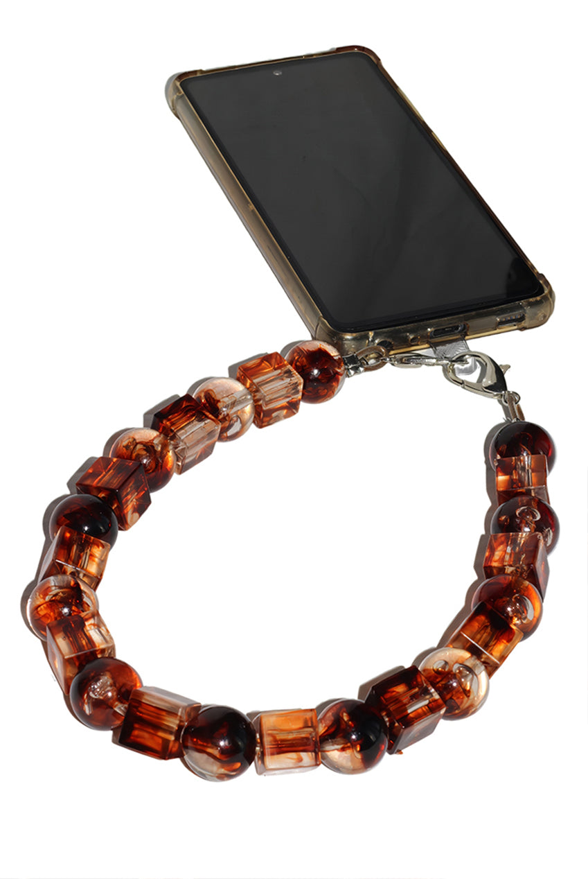 Square & Ball Style Acrylic Phone Strap - Brown & Yellow CHP-010-1