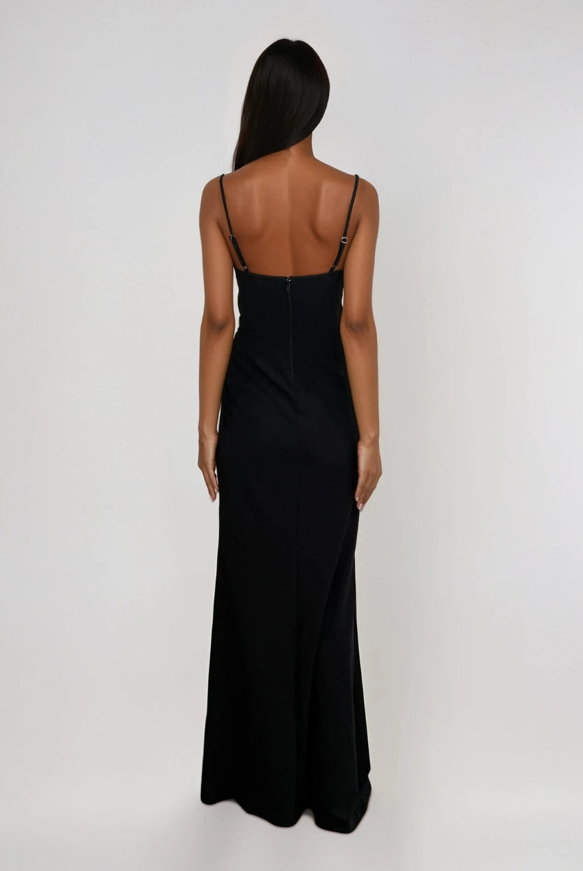 Christie Black Diamanté Embellished Maxi Dress With Wrap Skirt With Split HG-CHRISTIE