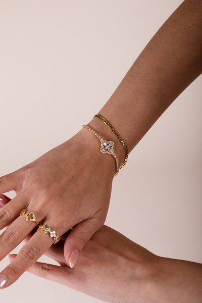 Gold - Clover Diamante Bracelet In Gold - Gift Boxed by SVNX