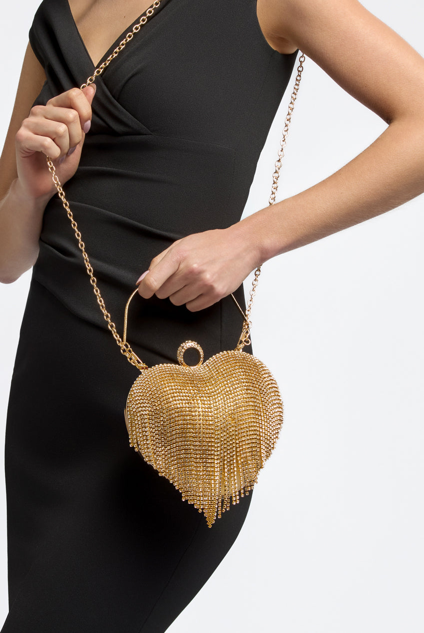 Gold Heart Diamante Evening Bag ALCS2904