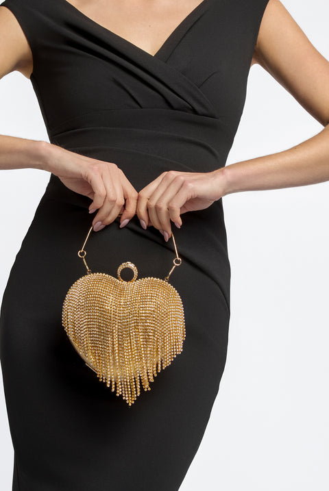 Gold Heart Diamante Evening Bag by Aftershock London