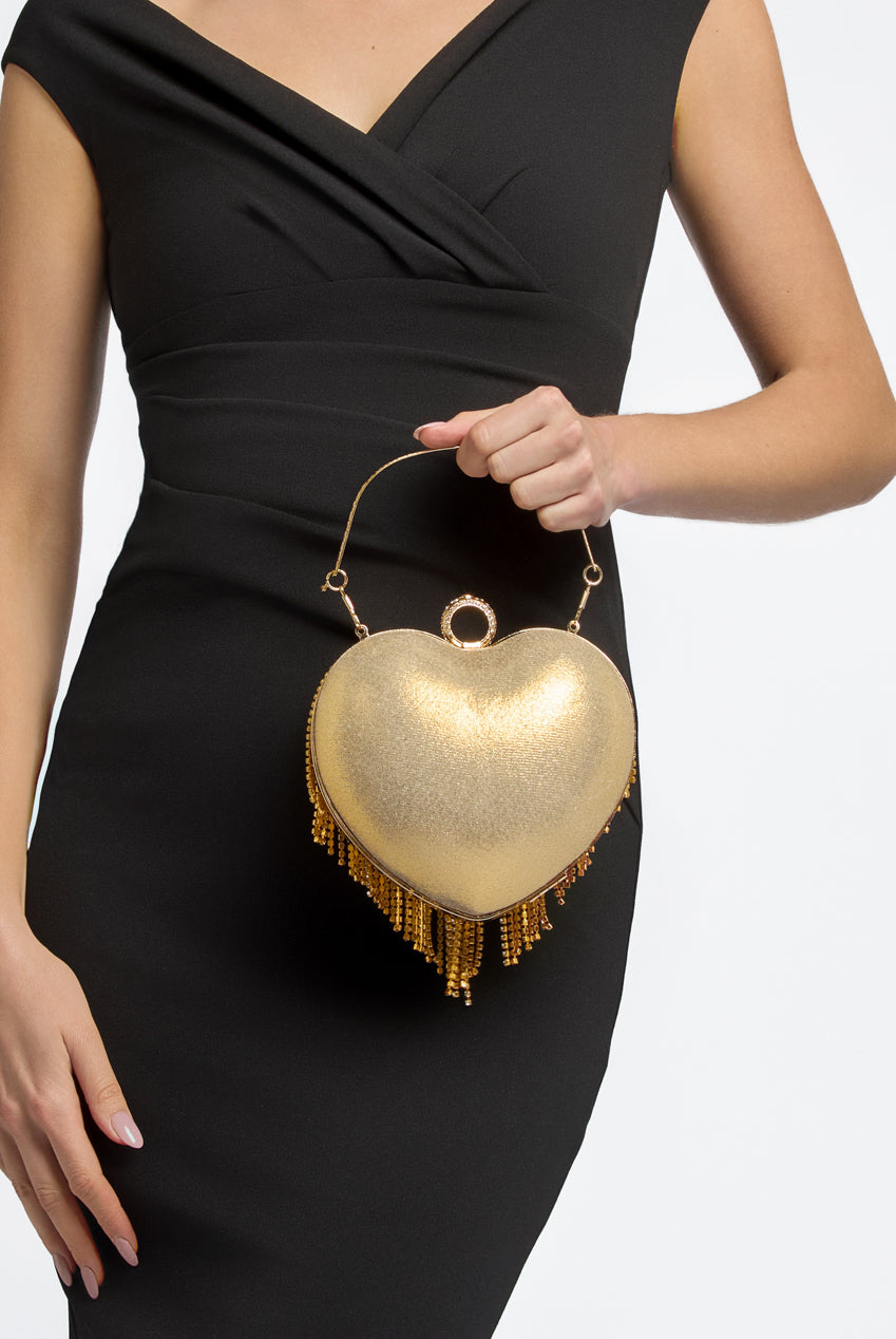 Gold Heart Diamante Evening Bag ALCS2904